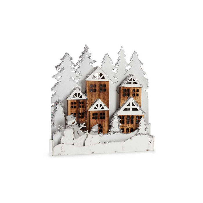 Decorative Figure White Brown Wood Town 44 x 44,7 x 6 cm Christmas