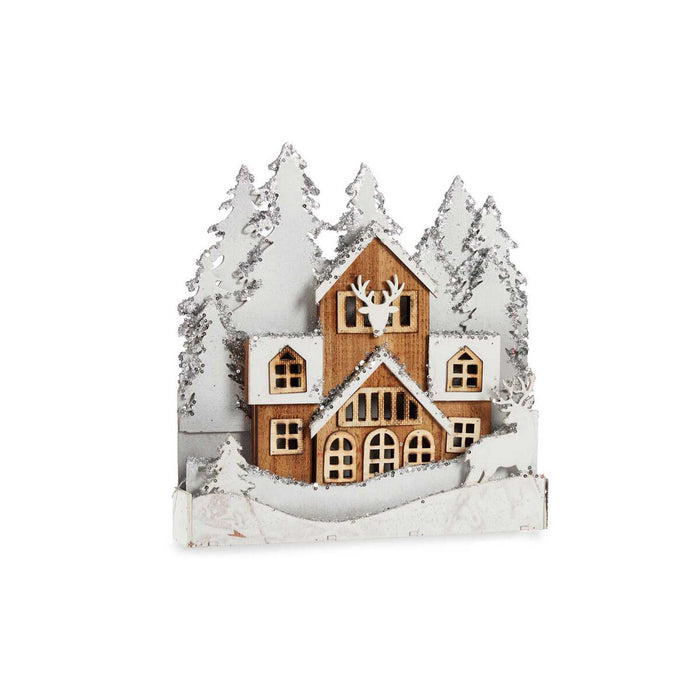 Decorative Figure Town Christmas White Brown Wood 44 x 43 x 6 cm