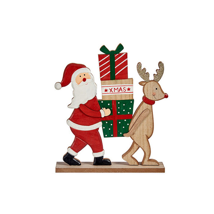 Decorative Figure Father Christmas Reindeer 5 x 26 x 22 cm Red Wood