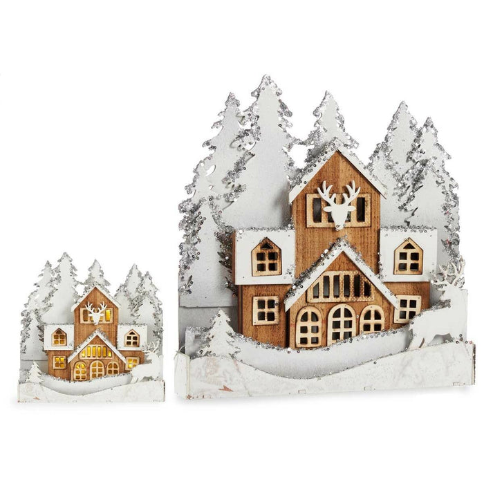 Decorative Figure Town Christmas White Brown Wood 44 x 43 x 6 cm